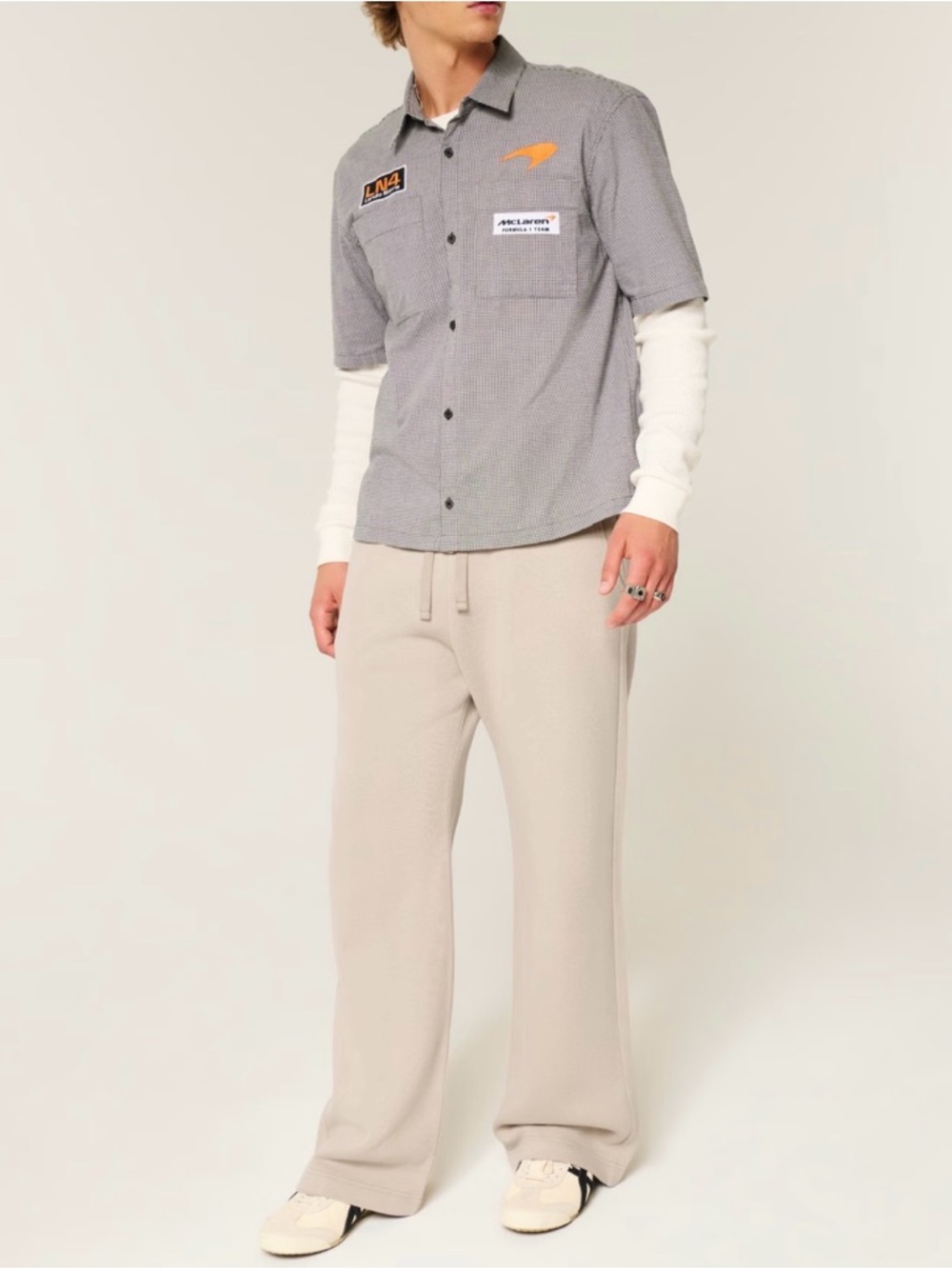 Hollister Men’s Bootcut Cream Wide-Leg Drawstring Sweatpants XS NWT